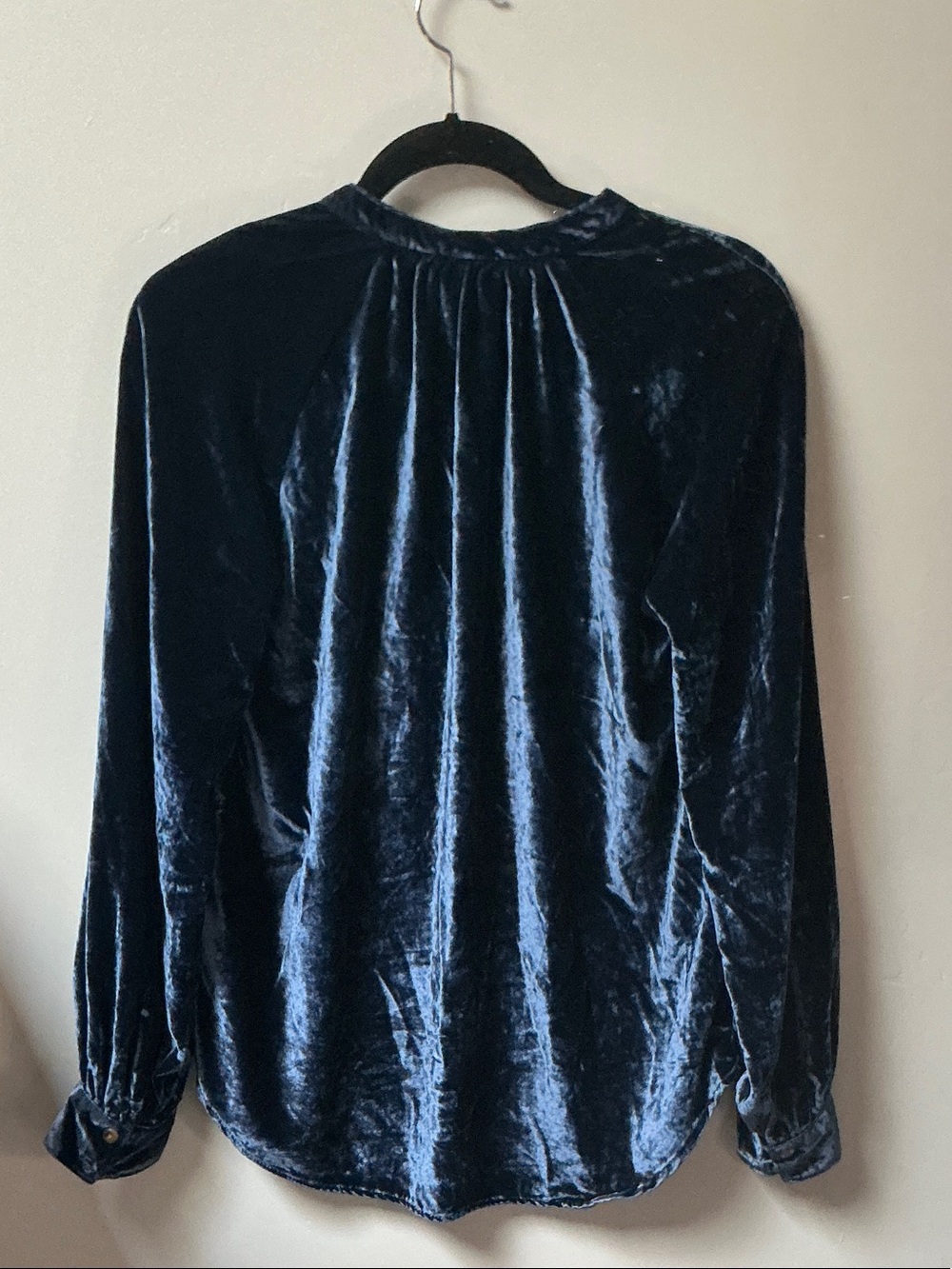 Pilcro Velvet Button-Down Shirt in Deep Navy Blue - Picture 2 of 2